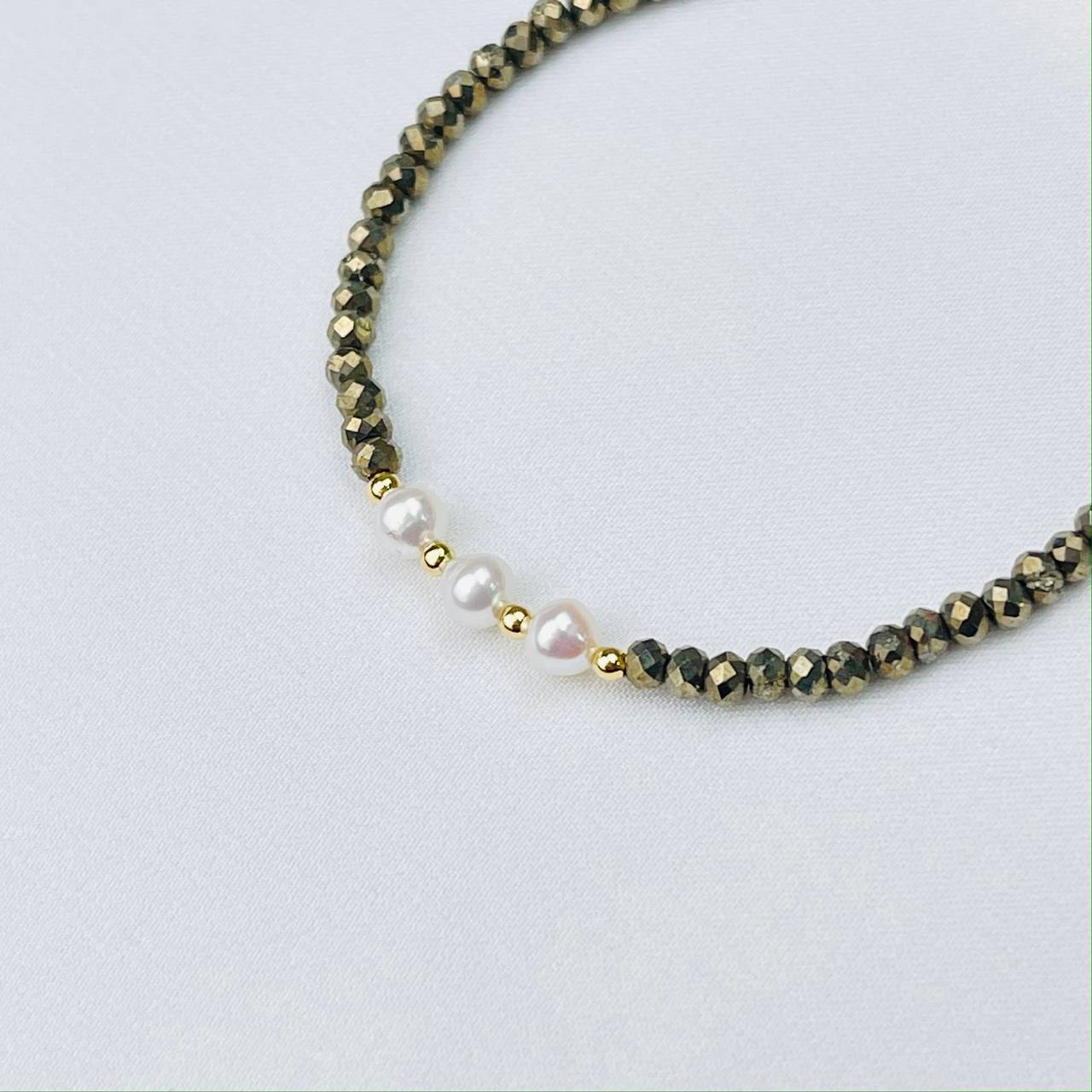 Радуга Самоцветов Браслет из Пирита и Жемчуга