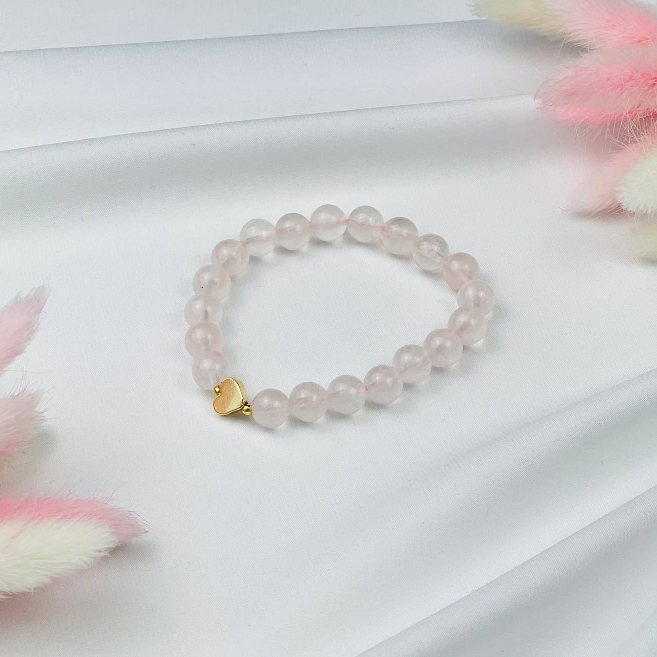 Радуга Самоцветов Браслет из Розового кварца со вставкой