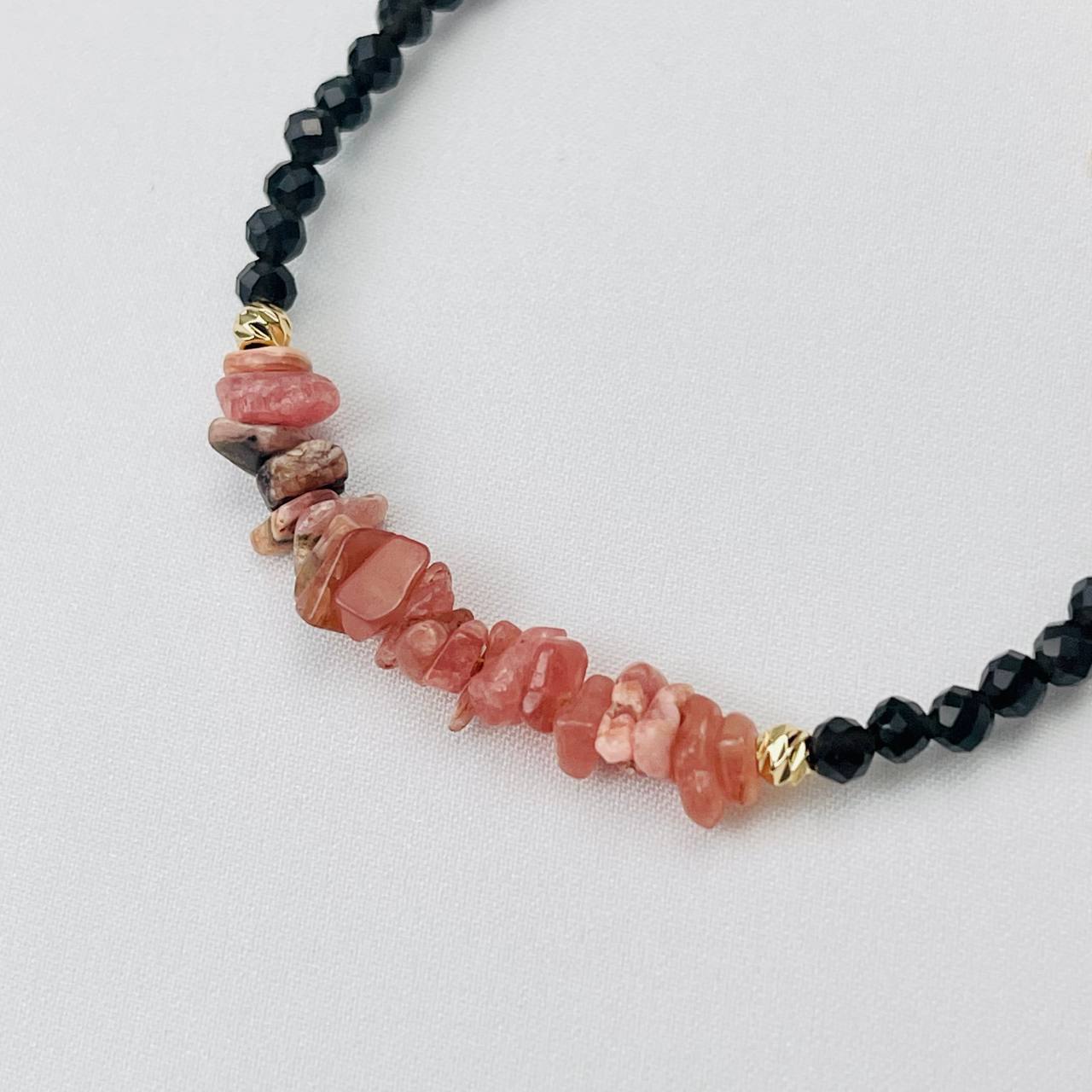 Радуга Самоцветов Браслет из Обсидиана и Родохрозита