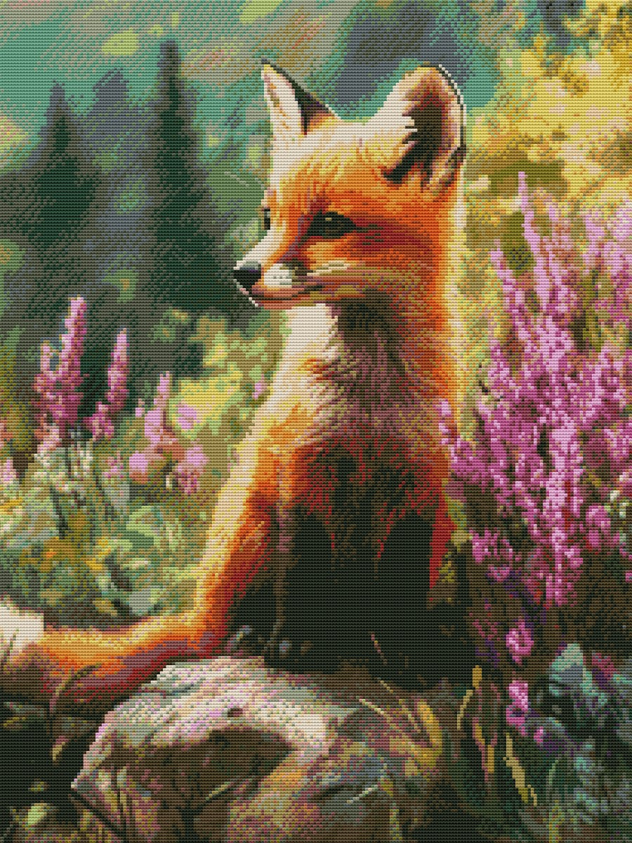 Вышивка крестиком 40х50см, Лисёнок и цветы