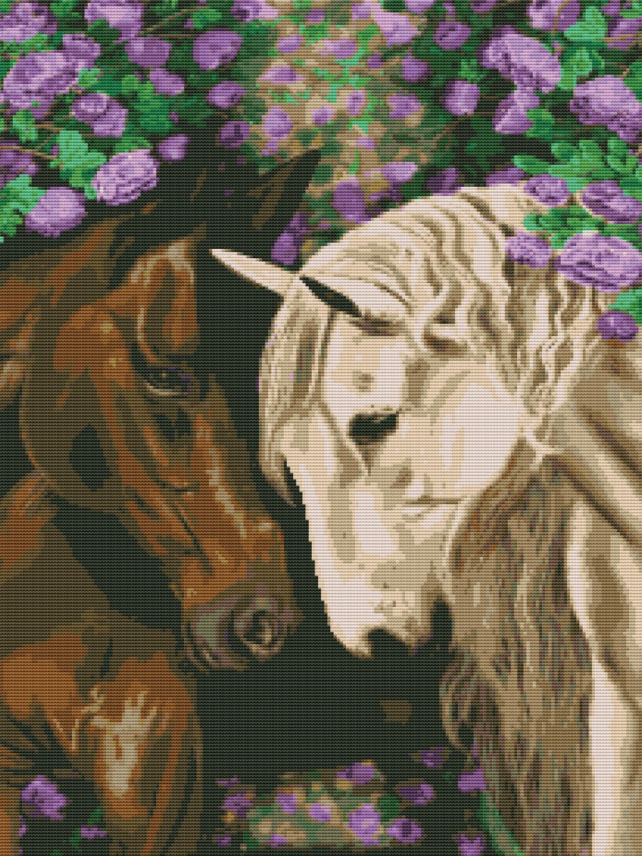 Вышивка крестиком 40х50см, Две лошади