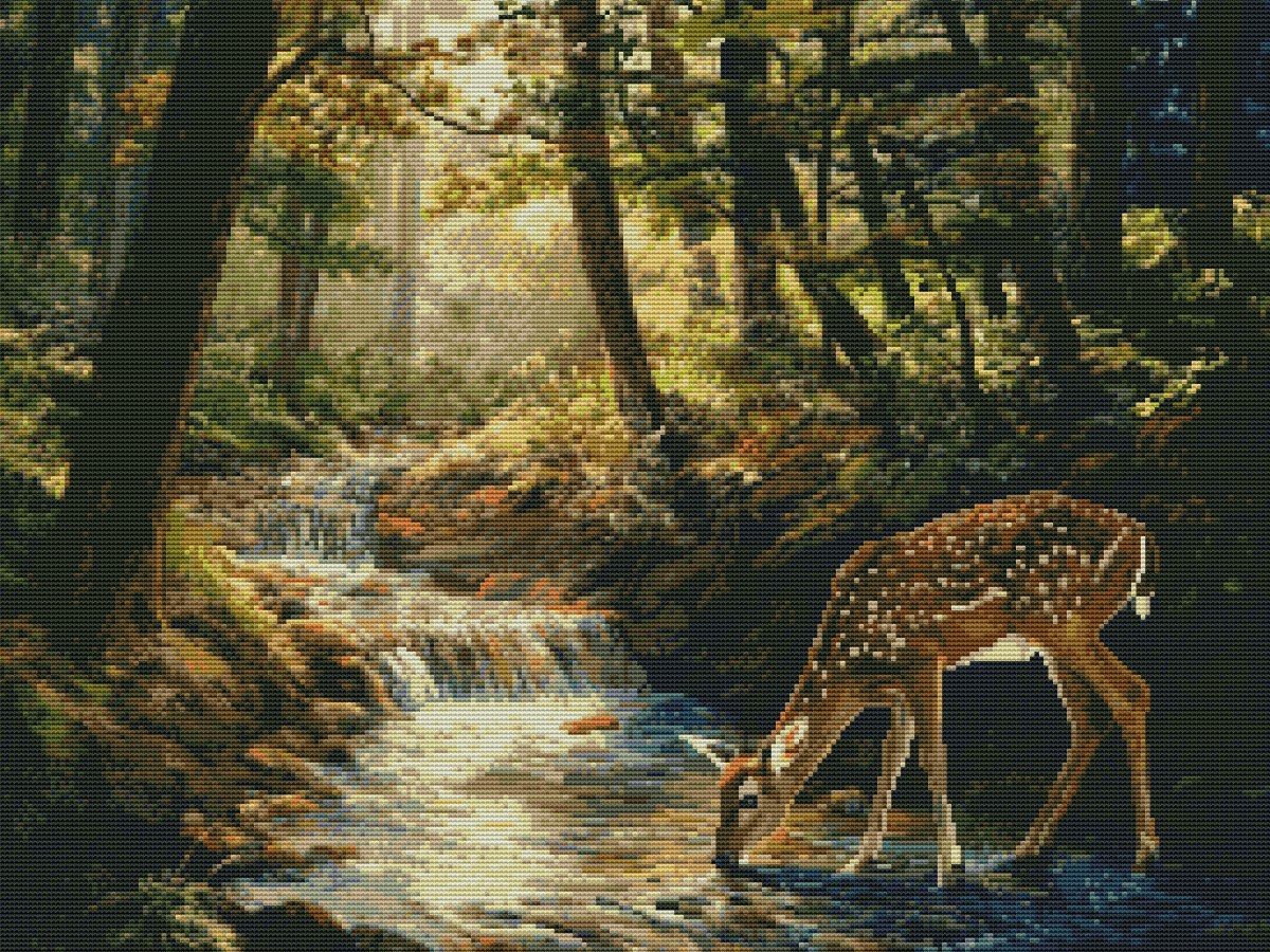 Вышивка крестиком 40х50см, Олень в лесу
