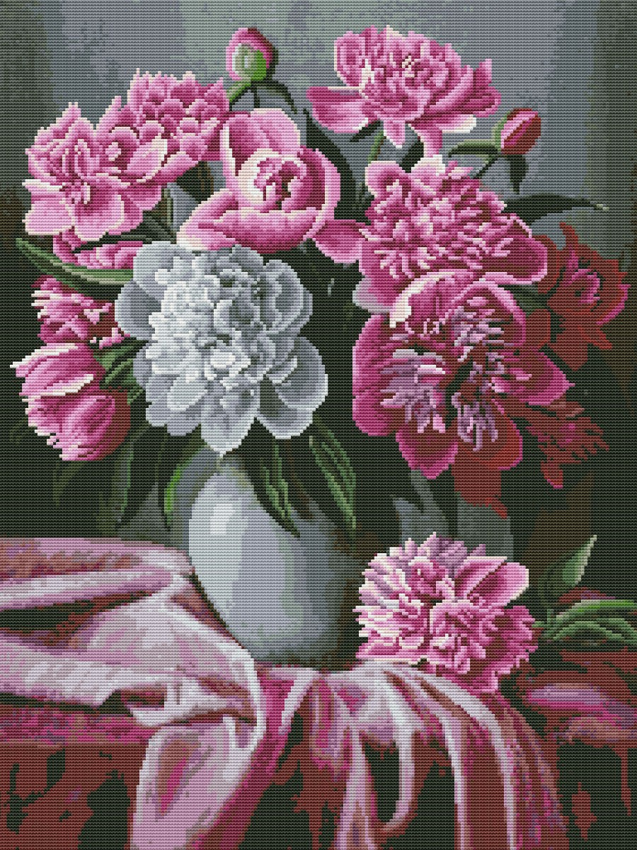 Вышивка крестиком 40х50см, Пионы