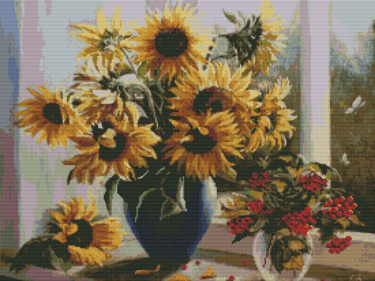 Вышивка крестиком 40х50см, Подсолнухи