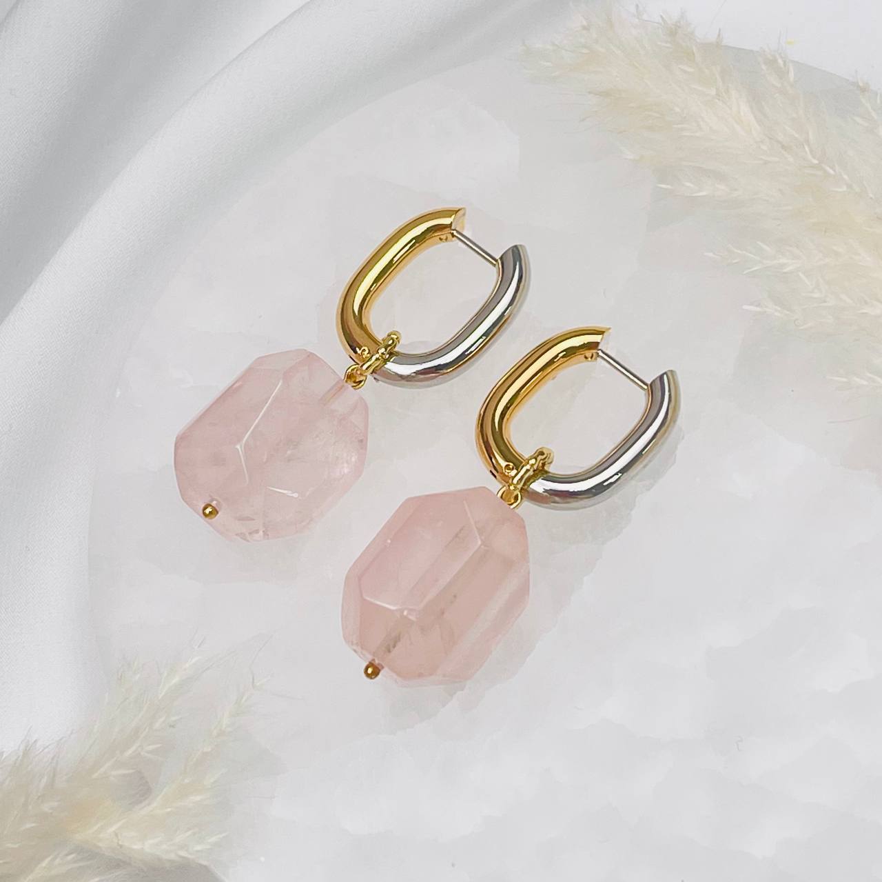 Радуга Самоцветов Серьги крупные из Розового кварца