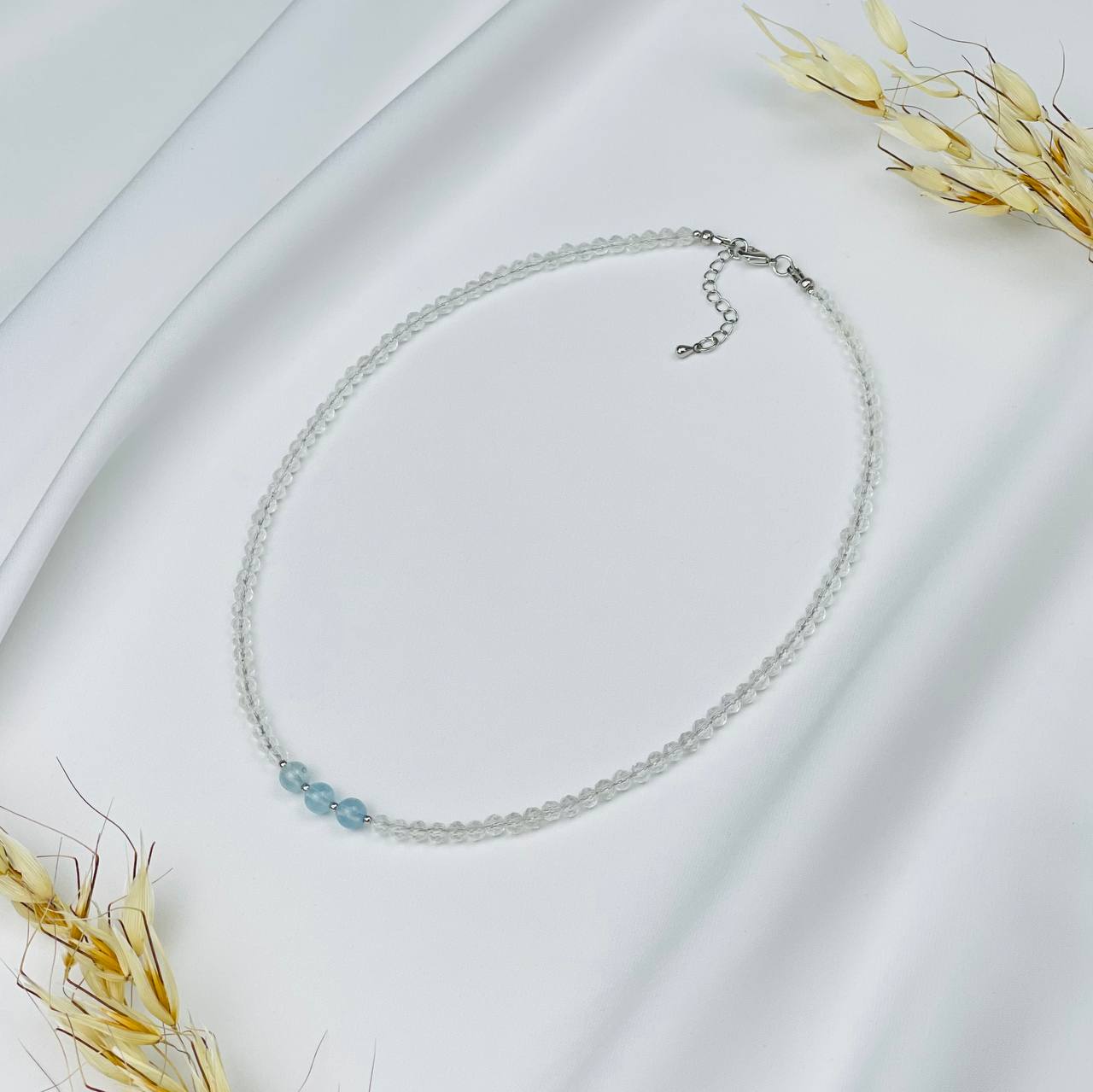 Радуга Самоцветов Колье из Горного Хрусталя и Аквамарина