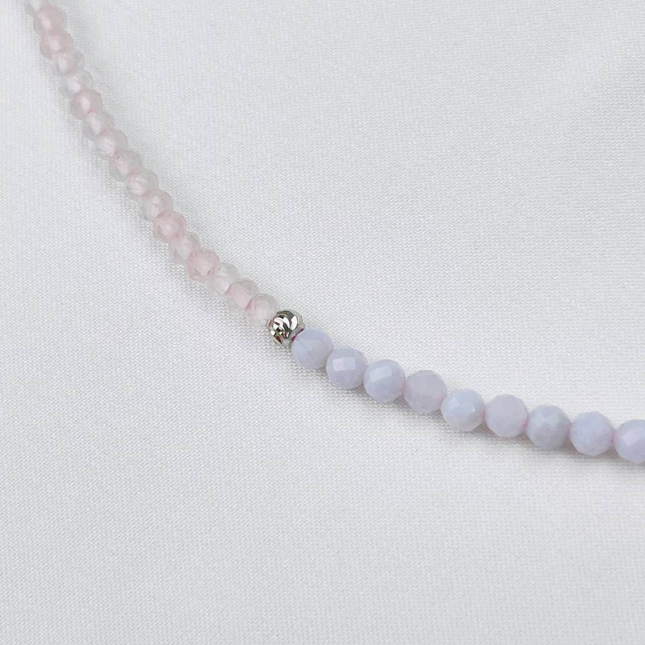 Радуга Самоцветов Колье из Розового кварца и Голубого агата