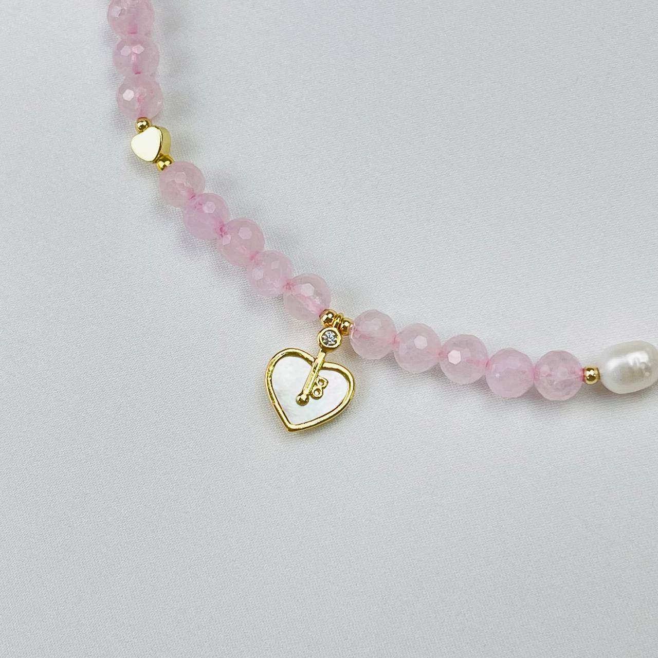 Радуга Самоцветов Бусы детские из Розового кварца, Жемчуга и Перламутра