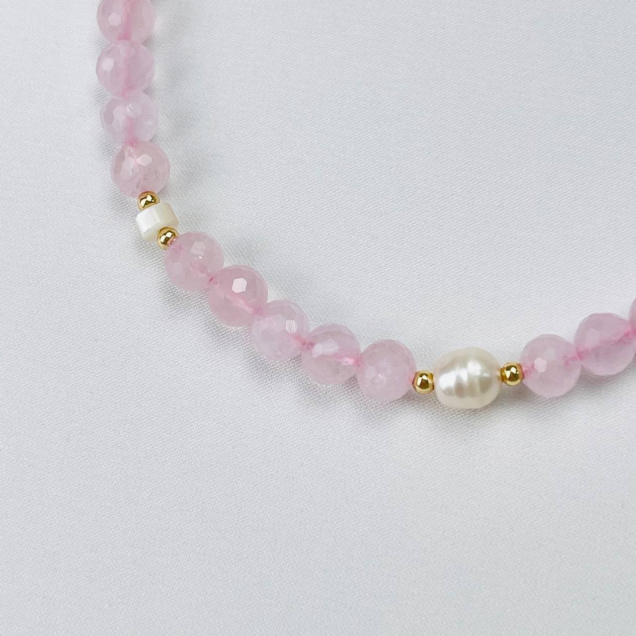 Радуга Самоцветов Бусы детские из Розового кварца, Жемчуга и Перламутра
