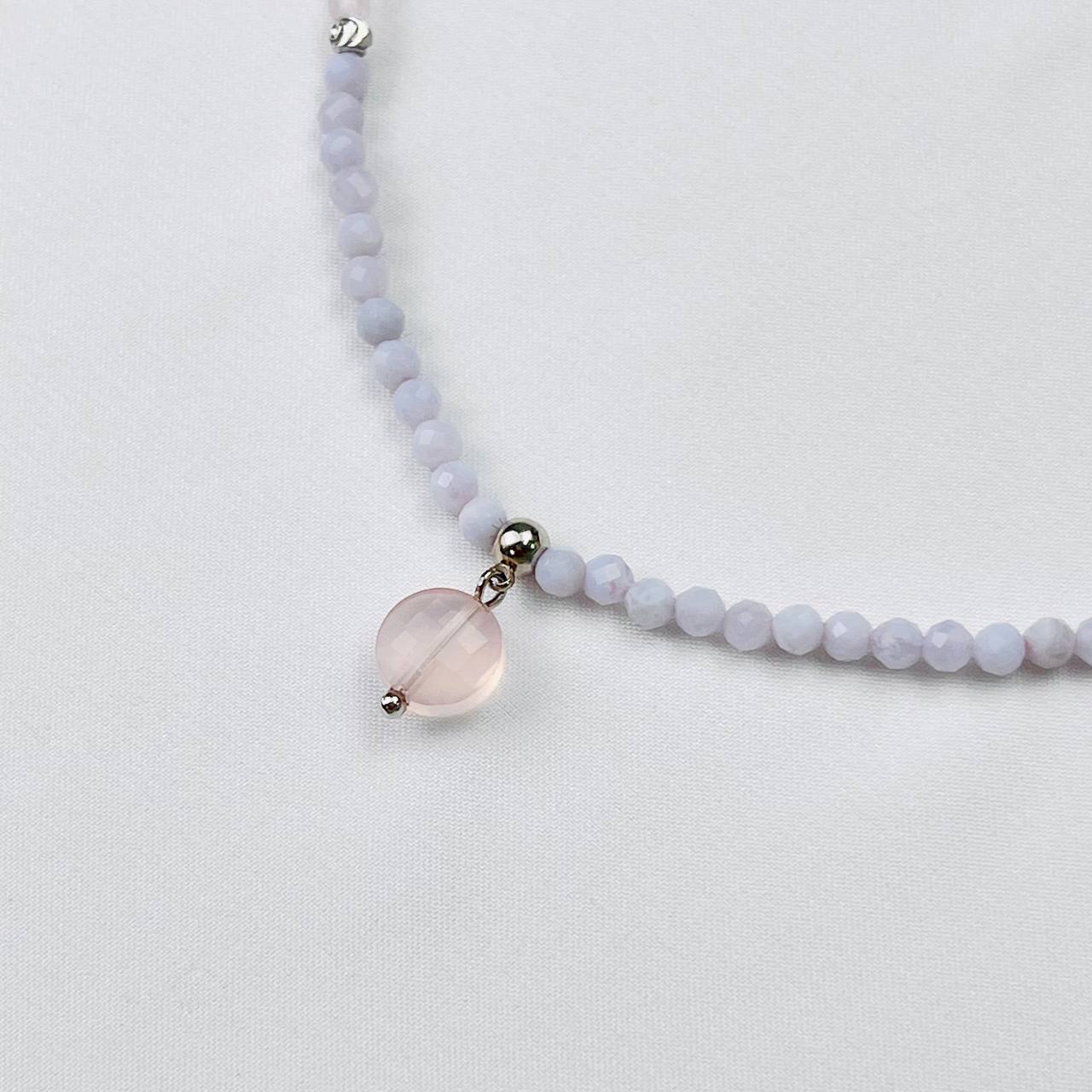 Радуга Самоцветов Колье из Розового кварца и Голубого агата