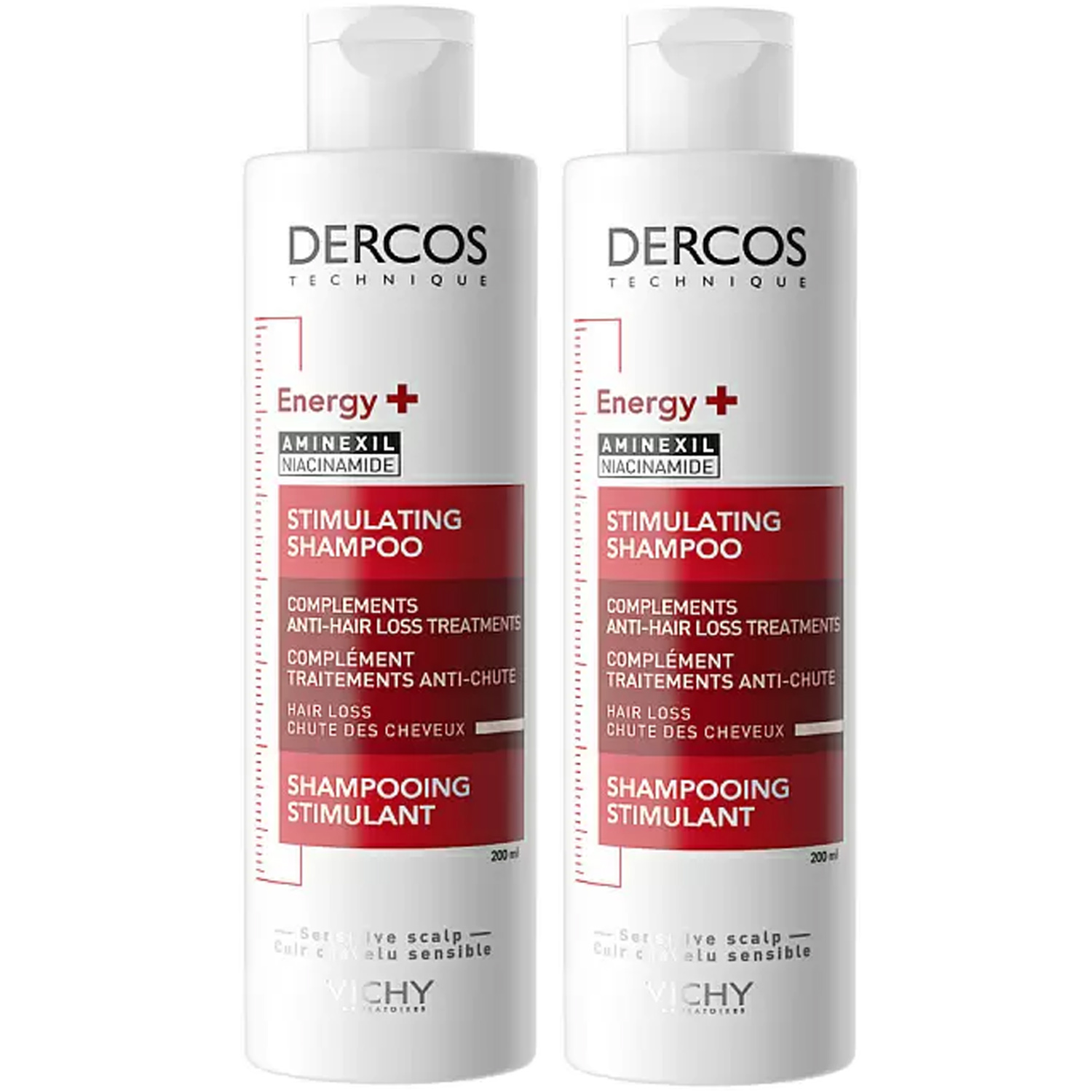 VICHY Шампунь тонизирующий от выпадения волос Dercos, 200 мл х 2 шт