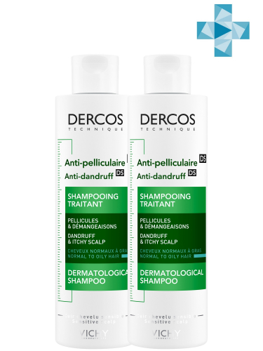 VICHY  Интенсивный шампунь-уход против перхоти для жирной кожи головы Dercos, 200 мл х 2 шт