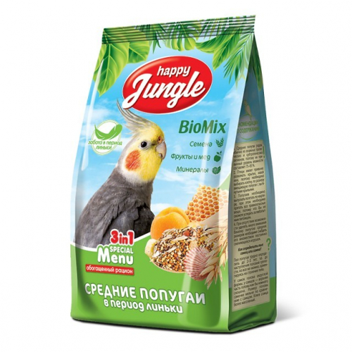 Happy Jungle для средних попугаев при линьке 500 г 