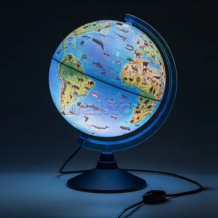 Интерактивный глобус Зоогеографический (Детский) с подсветкой 250мм. от батареек.