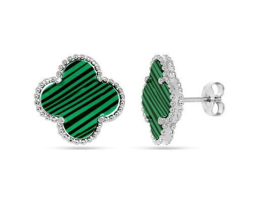 Серьги из серебра малахит прес., ТВЛ-1