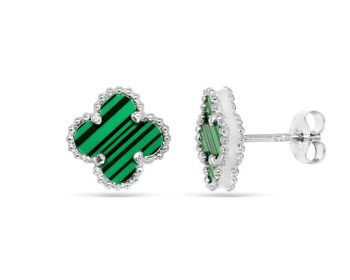 Серьги из серебра малахит прес., ТВЛ-2