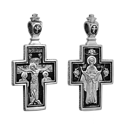 Крест (Образ Знамение) из серебра литье частичное чернение