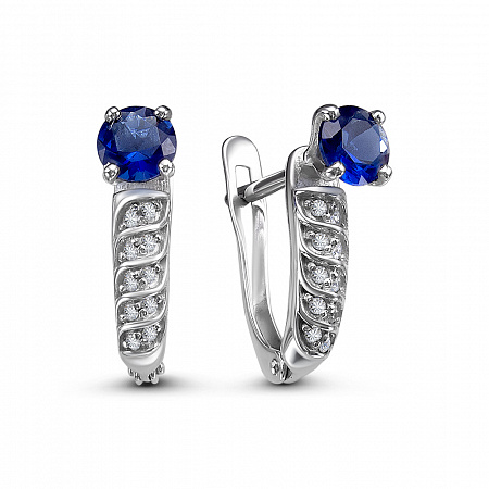 Серьги с фианитом родированные серебро 925*