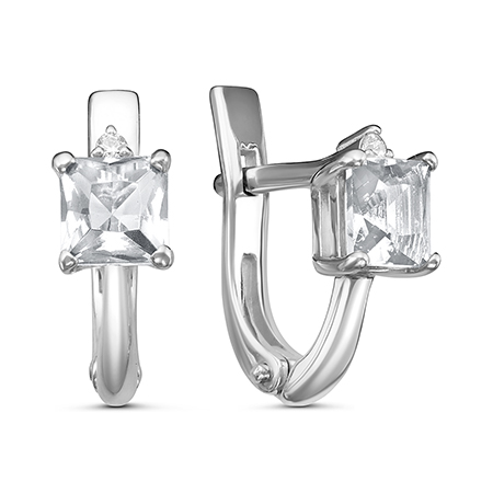 Серьги с фианитом родированные серебро 925*