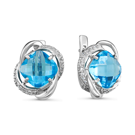 Серьги с фианитом родированные серебро 925*