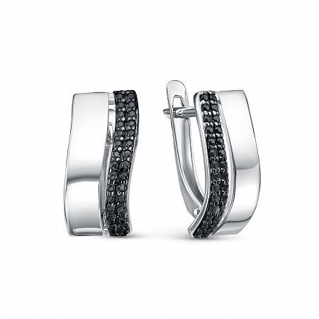 Серьги с фианитом родированные серебро 925*