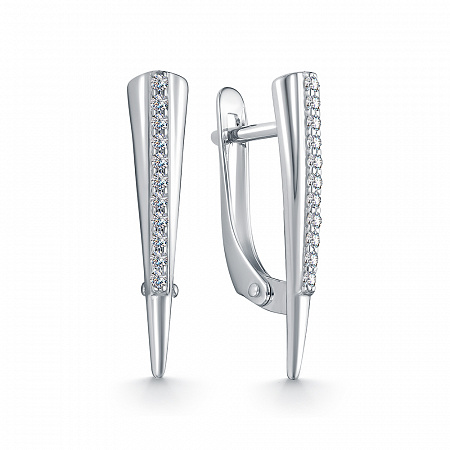 Серьги с фианитом родированные серебро 925*