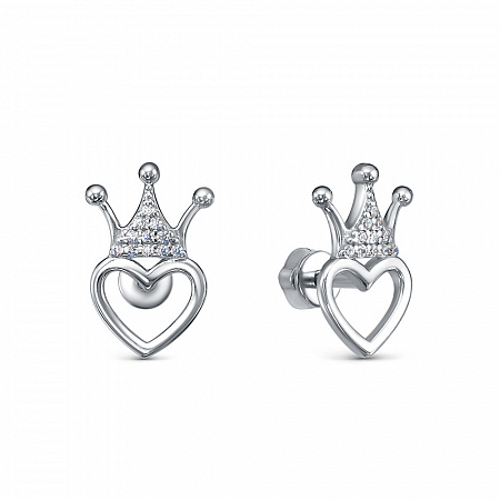 Серьги с фианитом родированные серебро 925*