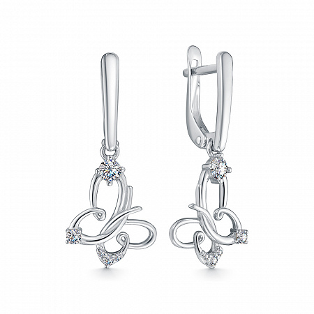 Серьги с фианитом родированные серебро 925*