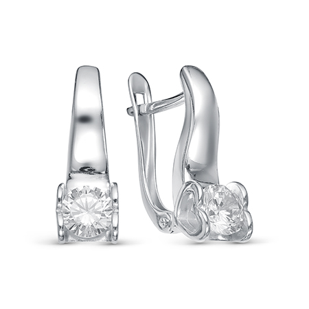 Серьги с фианитом родированные серебро 925*