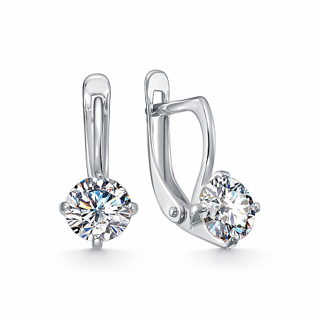 Серьги с фианитом родированные серебро 925*