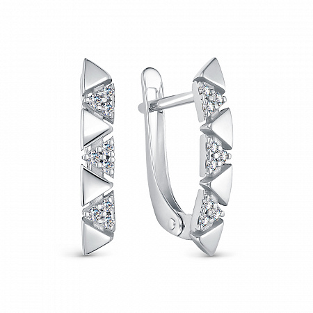 Серьги с фианитом родированные серебро 925*