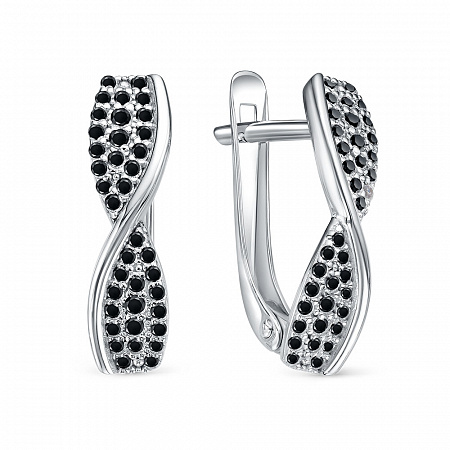 Серьги с фианитом родированные серебро 925*