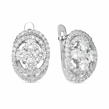 Серьги с фианитом родированные серебро 925*