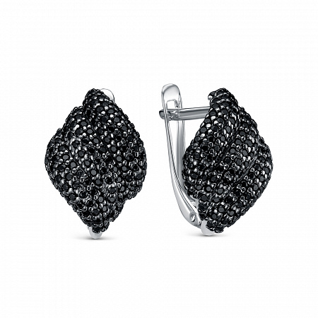 Серьги с фианитом родированные серебро 925*