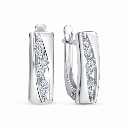 Серьги с фианитом родированные серебро 925*