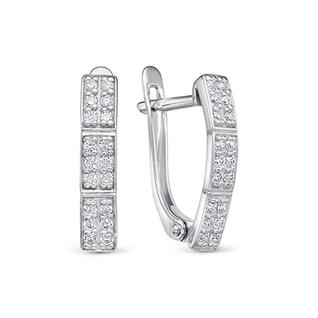 Серьги с фианитом родированные серебро 925*