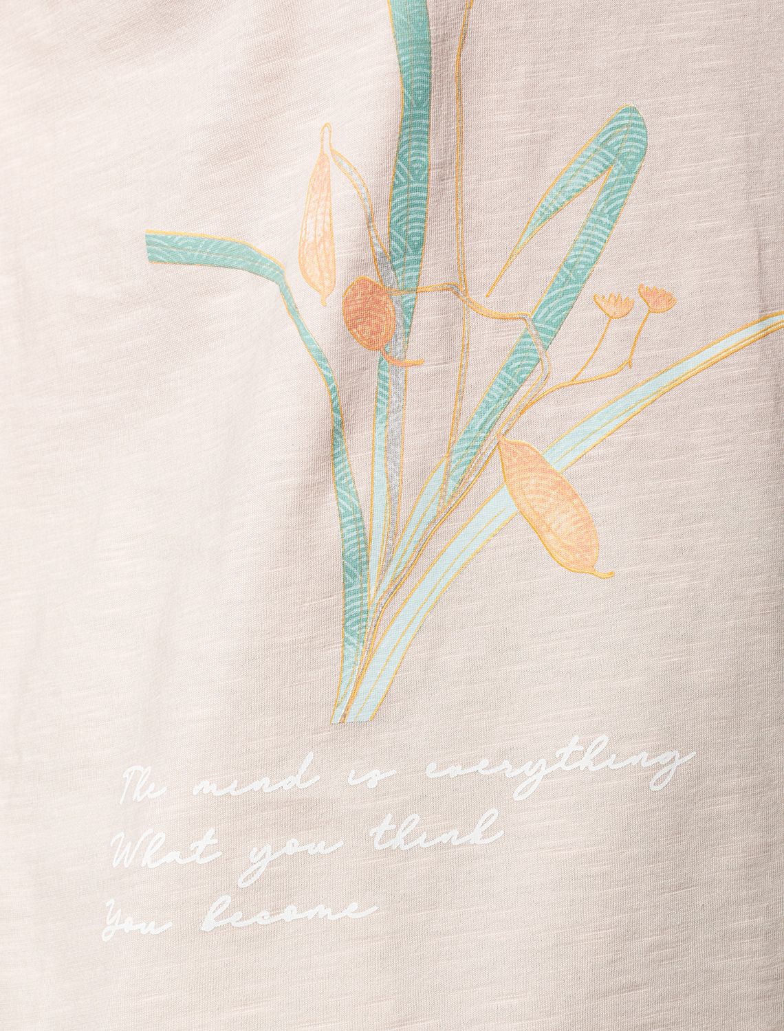 Футболка из фактурного полотна с авторским принтом D49.071 овсяный_the mind