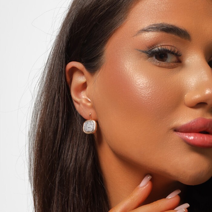 Серьги ювелирная бижутерия Дубайское золото, с покрытием позолотой 18К, вставка: фианит, цвет: прозрачный, арт.217.239