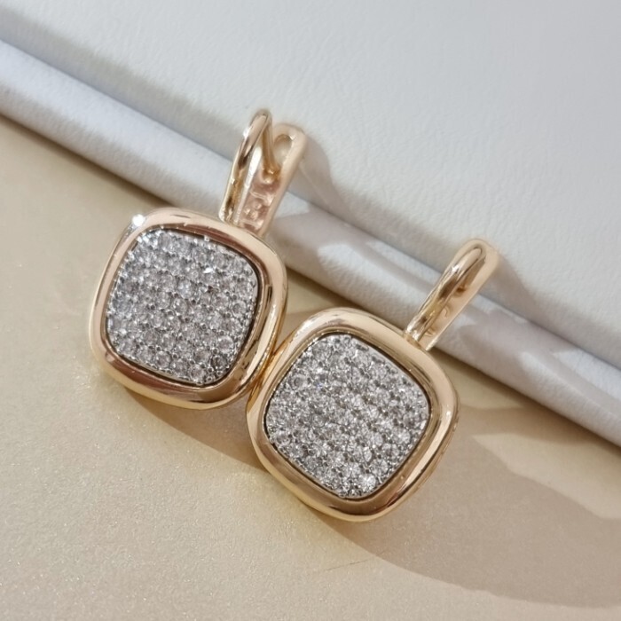 Серьги ювелирная бижутерия Дубайское золото, с покрытием позолотой 18К, вставка: фианит, цвет: прозрачный, арт.217.239