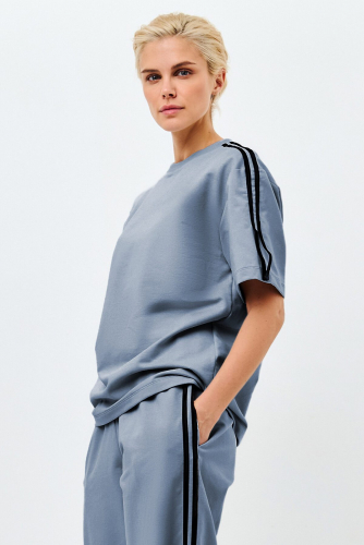 Костюм (Брюки+Свитшот) EZANNA, 1094193 W1Ks375F2 Пыльный деним (лампас)