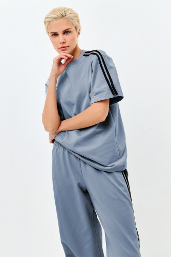 Костюм (Брюки+Свитшот) EZANNA, 1094193 W1Ks375F2 Пыльный деним (лампас)