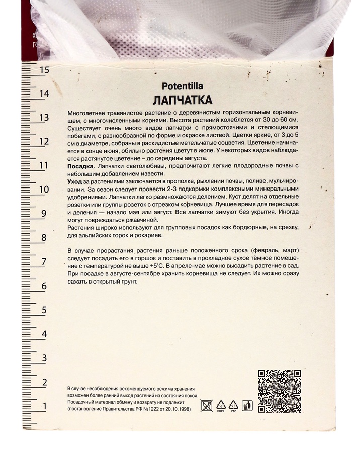 Лапчатка гибридная «Монарх Вельвет», корневище в торфогрунте, р-р I, 1 шт.