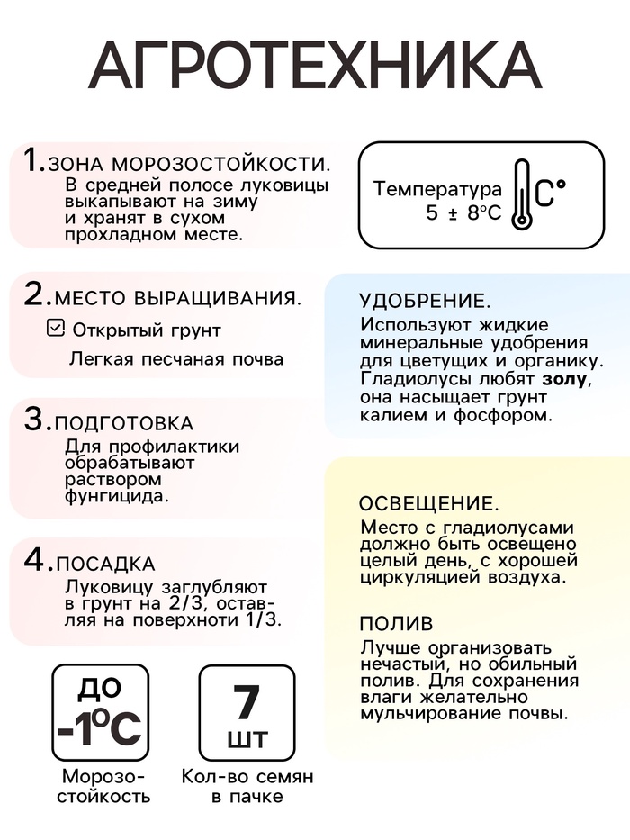 Гладиолус Низкорослый (мини) смесь сортов, луковица цветов в пакете с перфорацией, р-р 10/+ , 7 шт.