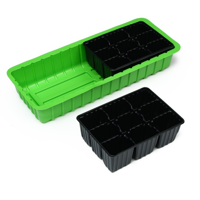 Мини-парник для рассады, 37 × 16 × 13 см, 2 вставки, 18 ячеек, пластик, Greengo