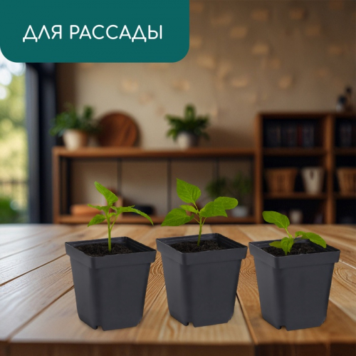 Горшок для рассады, 700 мл, 10×10×12.5 см, пластик, чёрный, Greengo