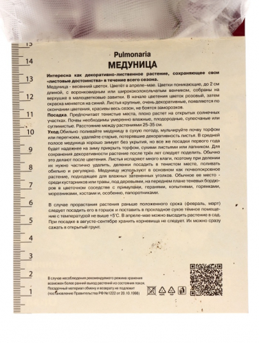 Медуница гибридная Опал, корневище в пакете с торфогрунтом, р-р I, 1 шт.