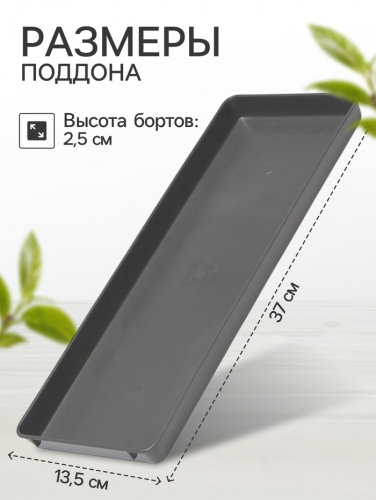 Поддон для рассады, 37 × 13 × 2,5 см, пластик, серый