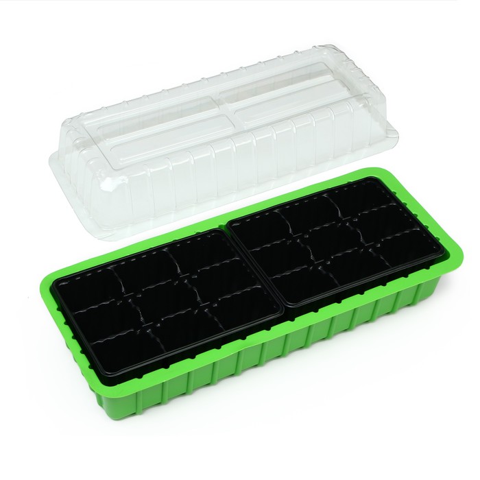 Мини-парник для рассады, 37 × 16 × 13 см, 2 вставки, 18 ячеек, пластик, Greengo