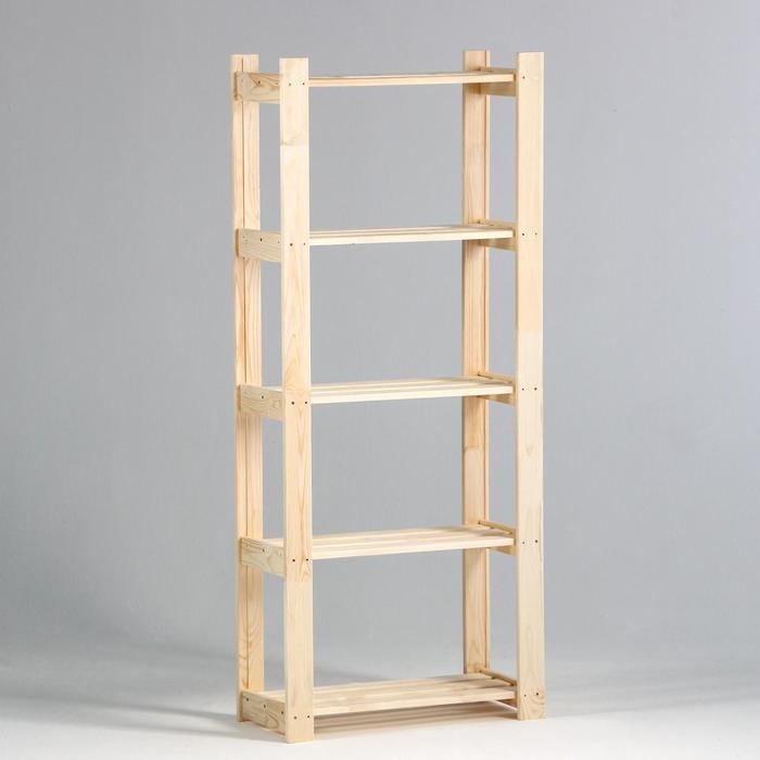 Стеллаж деревянный, 5 полок, 150×64×28 см, сосна, напольный