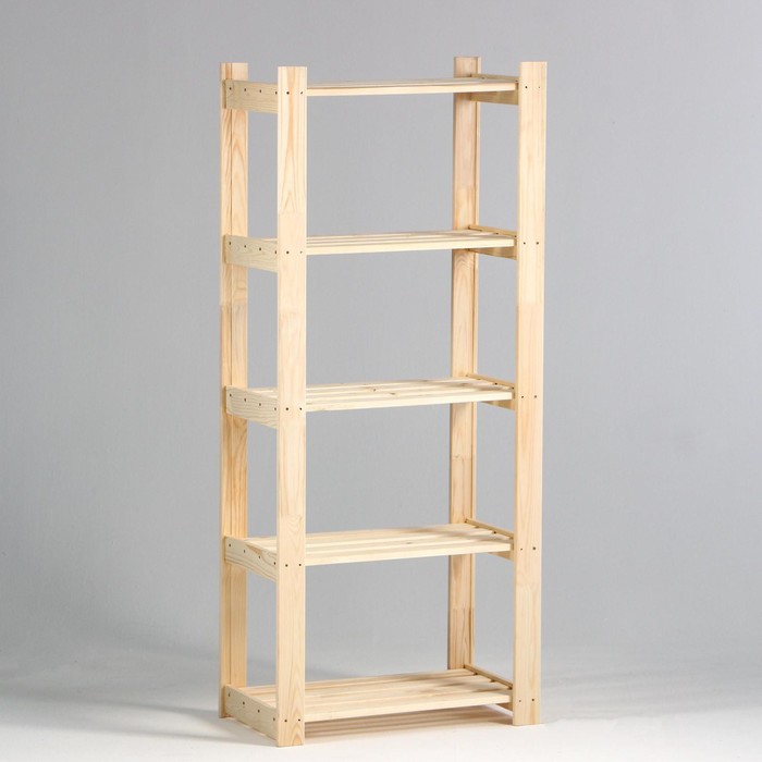 Стеллаж деревянный, 5 полок, 150×64×37.5 см, хвоя, напольный